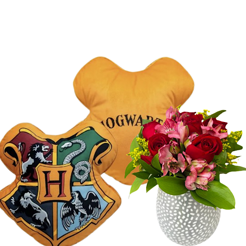 Almofada brasão Hogwarts  e Flores