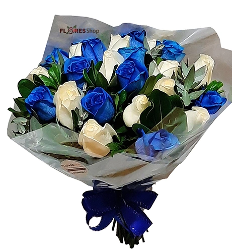Blue and white roses